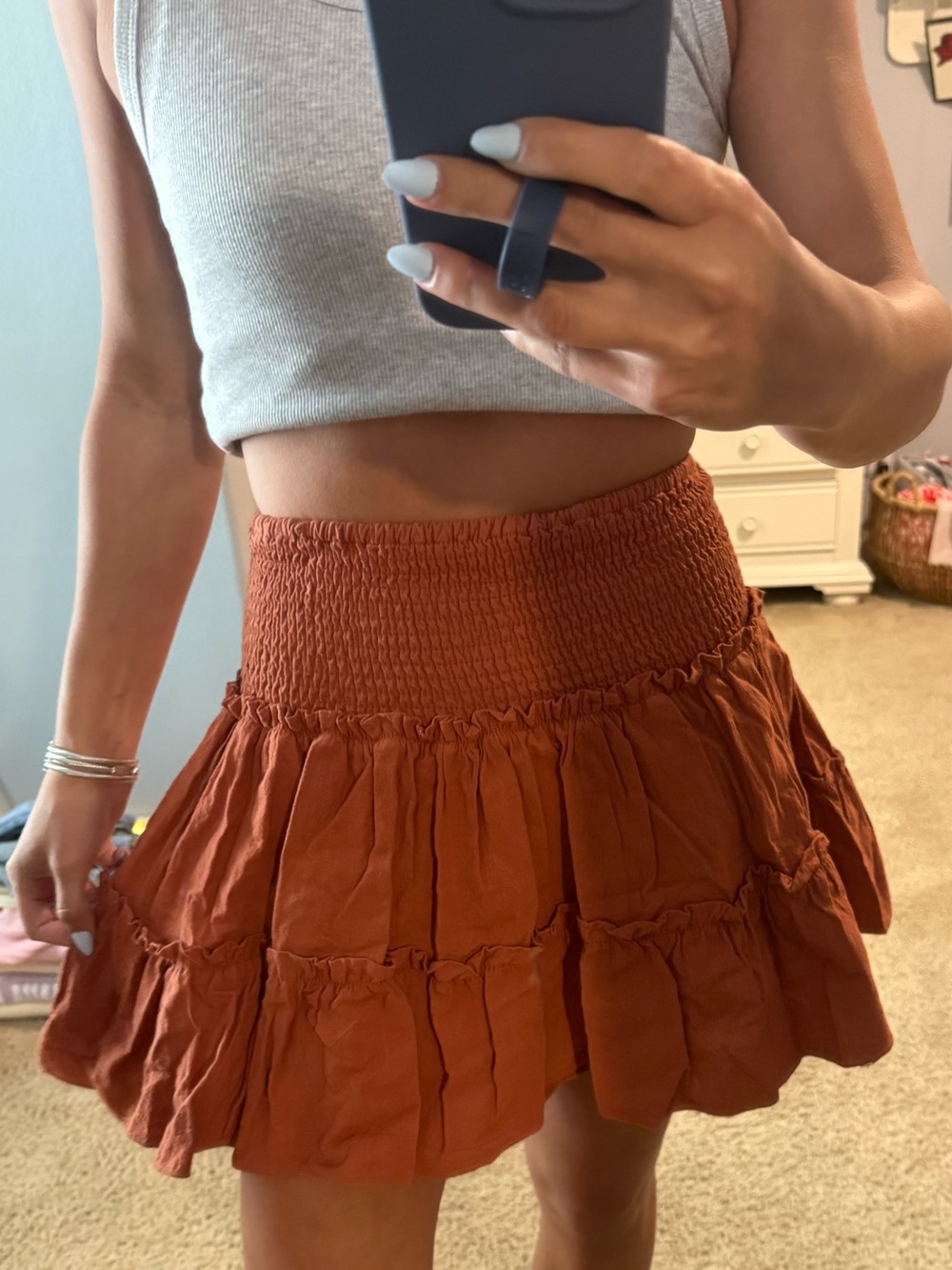 J.Marie size S Women’s Rust Tiered Smocked Waist Mini Skirt